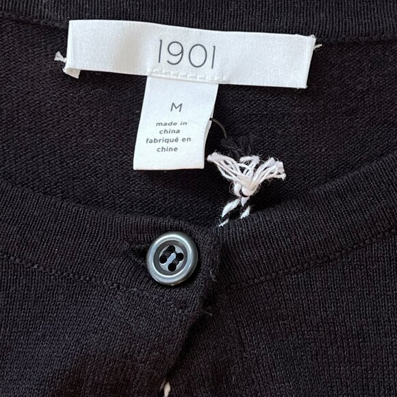 1901 Women Classic Luxurious Cardigan Button-Up Pima Cotton Blend Black Size M - Picture 3 of 8